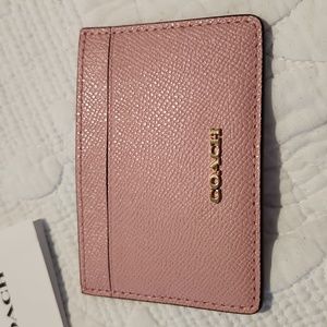 NWT Coach powder pink ID card holder ID wallet gold logo